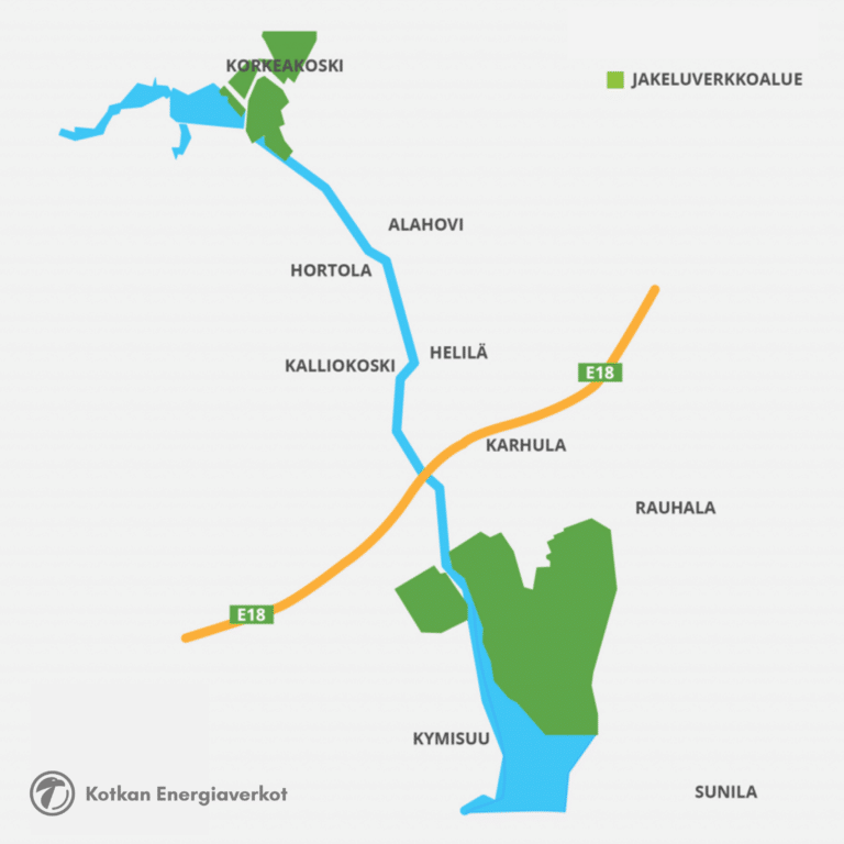 Karttakuva Kotkan Energiaverkot Oy:n jakelualueesta.